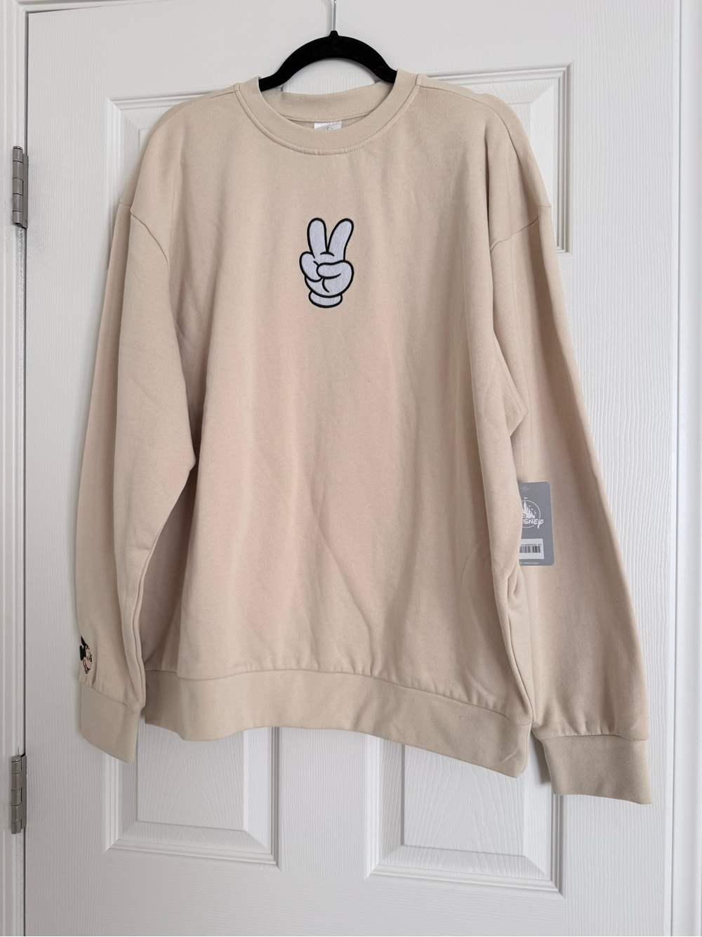 Disney Mickey Mouse Beige Crewneck Sweater with Peace Hand Patch